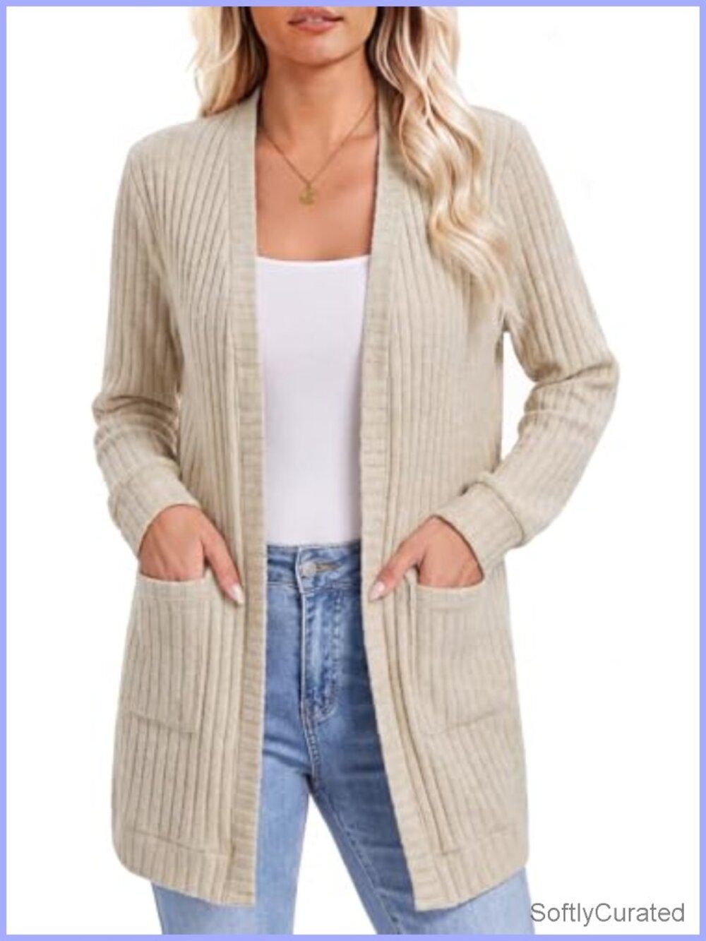 Women's Cardigan Long Sleeve Open Front Lightweight Knit with Pockets